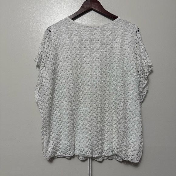 Roz & Ali Crochet Lace Overlay Boxy White Blouse Women’s Plus Size 2X Drawstring - Picture 2 of 9